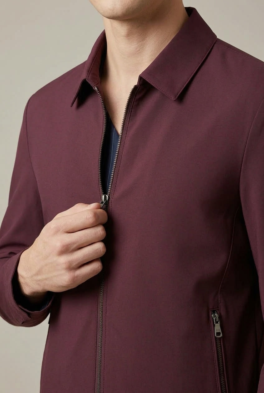 Men's Casual Zip-Up Collared Jacket with Slant Pockets