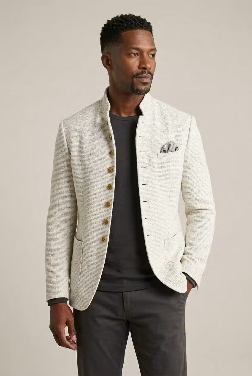 Men's Stylish Textured Mandarin Collar Blazer