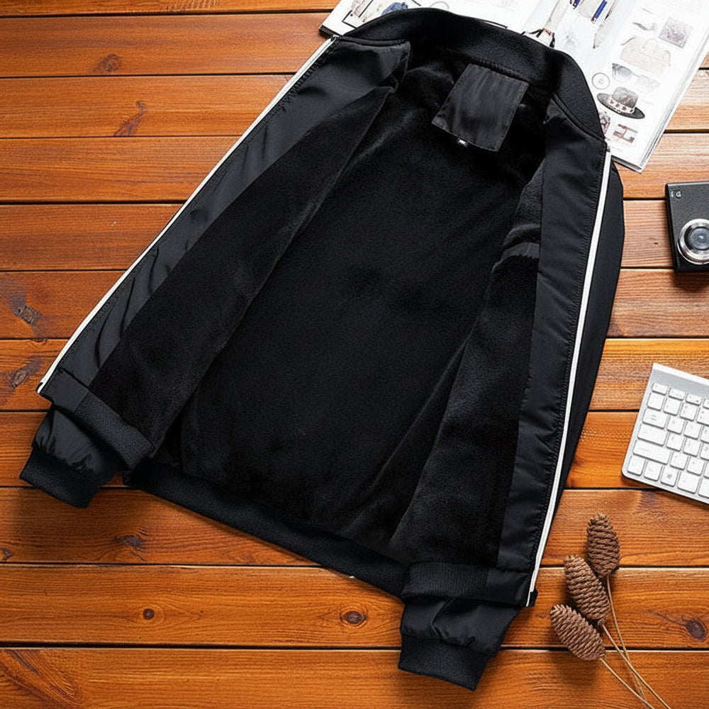 Men's Casual Fleece-Lined Bomber Jacket with Contrast Piping