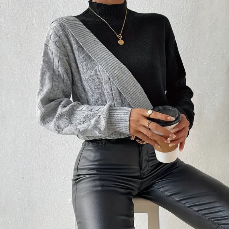 Women's Cozy Cable Knit Mock Neck Sweater with Ribbed Trim