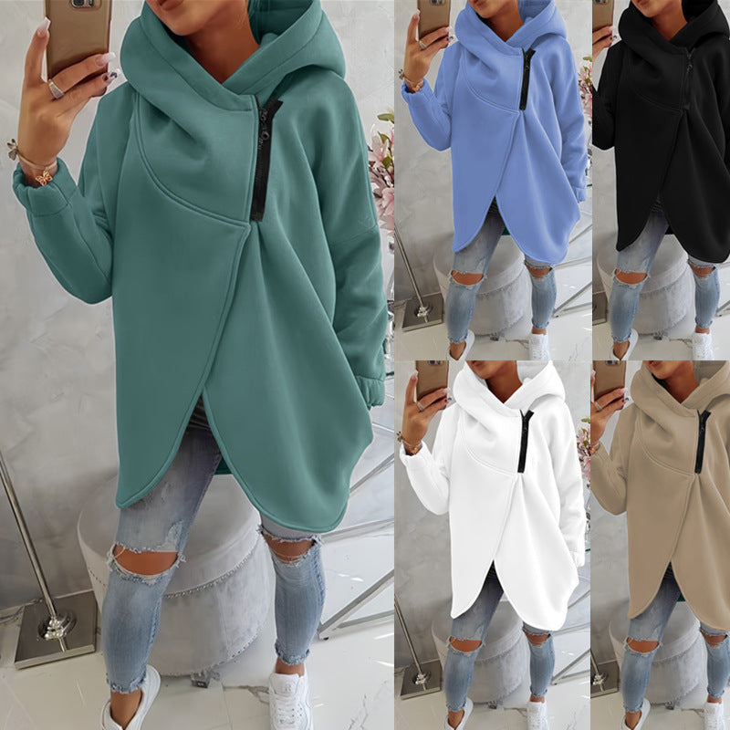 Women's Casual Fleece Hoodie with Cowl Neck and Asymmetric Tulip Hem