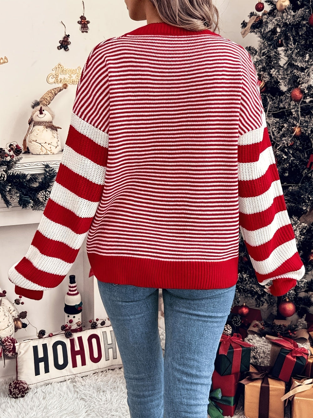 Women's Cozy Knit Oversized Crew Neck Christmas Sweater