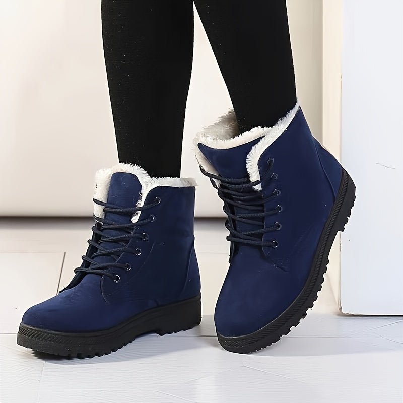 Women's Cozy Lace-Up Fleece Cuff Snow Boots with Lug Sole