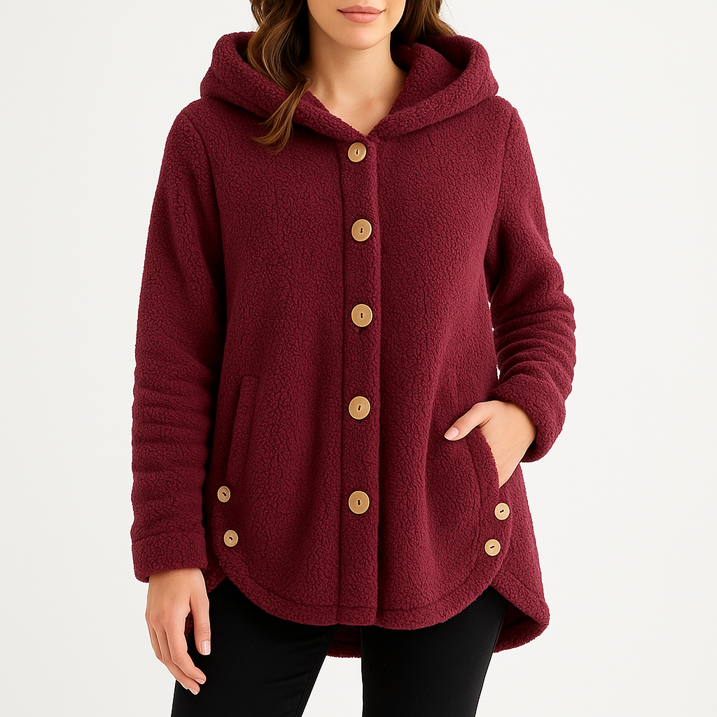 Women's Casual Sherpa Fleece Hooded Button Front Hoodie