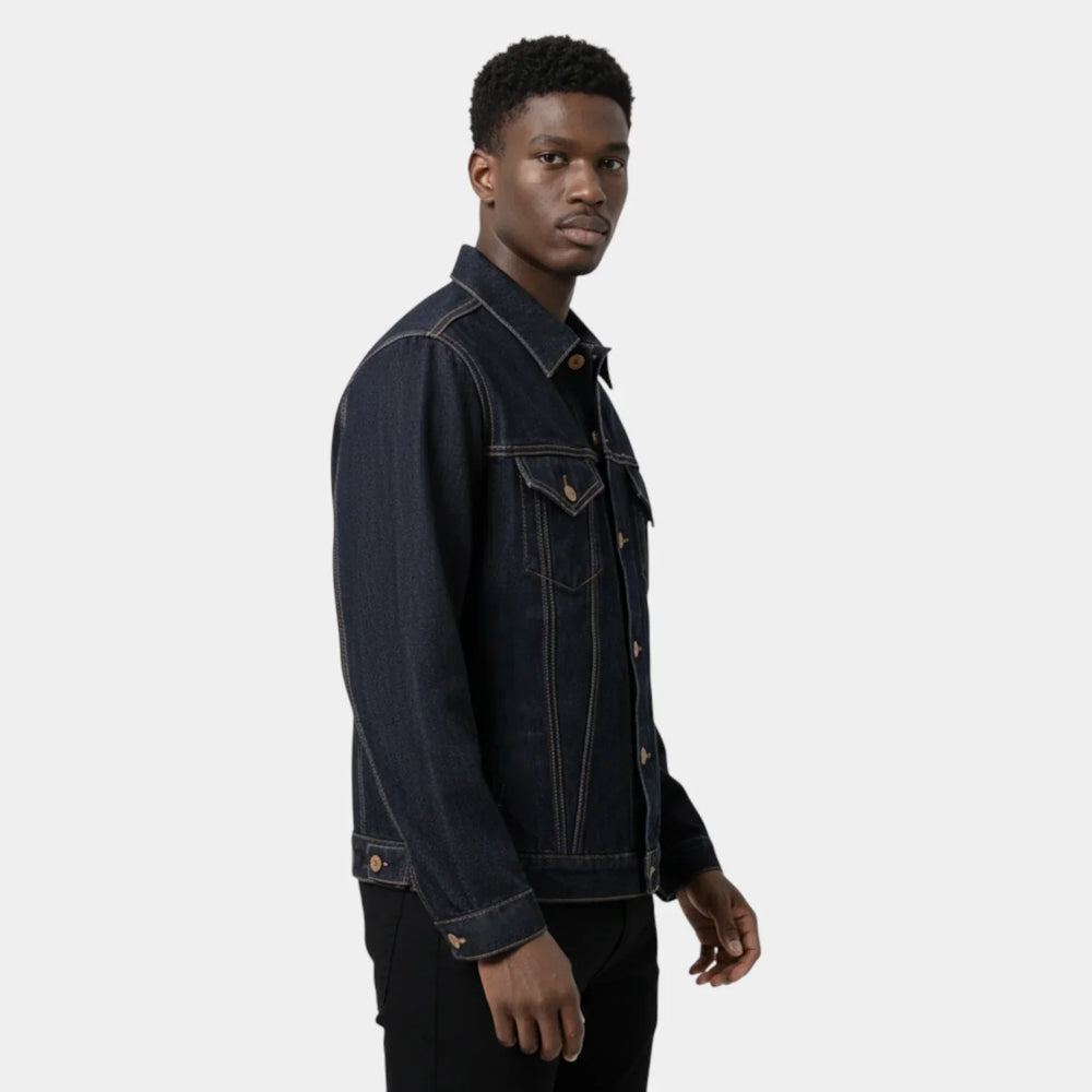 Men's Classic Denim Trucker Jacket with Button Front and Chest Pockets