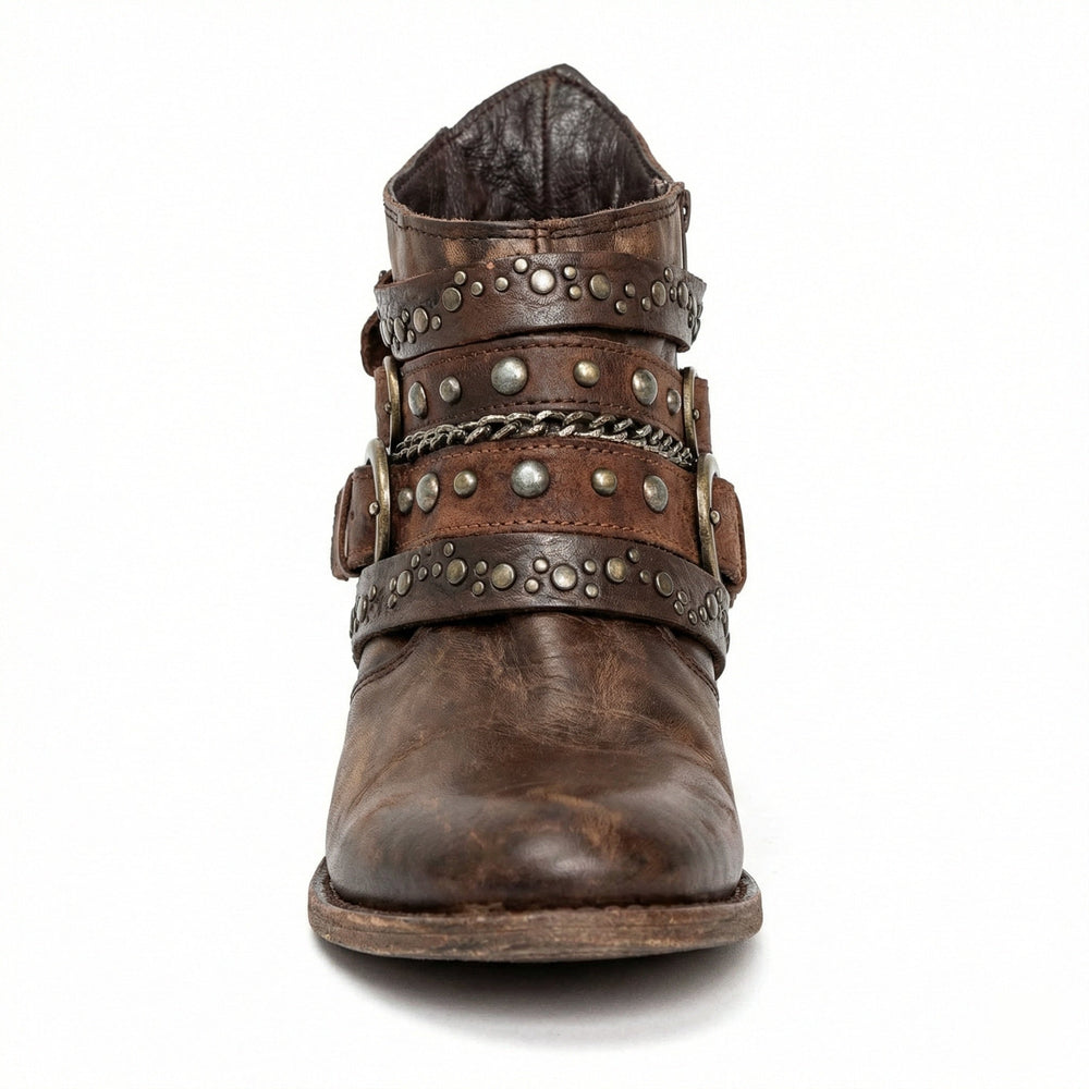 Women's Stylish Studded Leather Buckle Ankle Boots