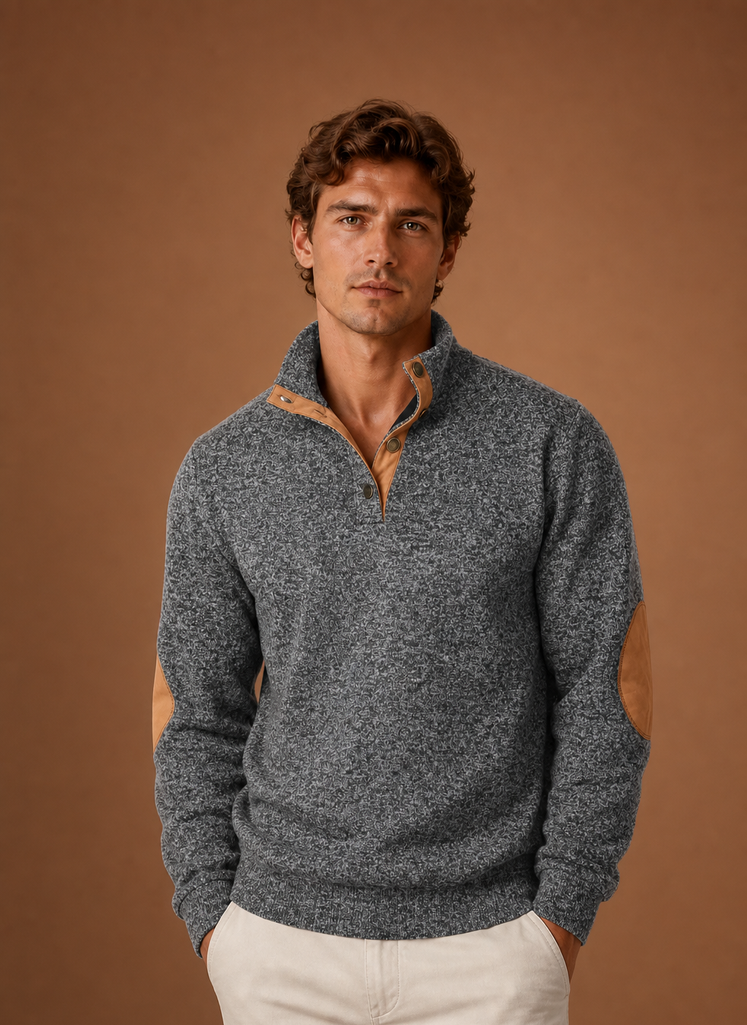 Men's Casual Marled Knit Mock Neck Quarter Zip Jumper
