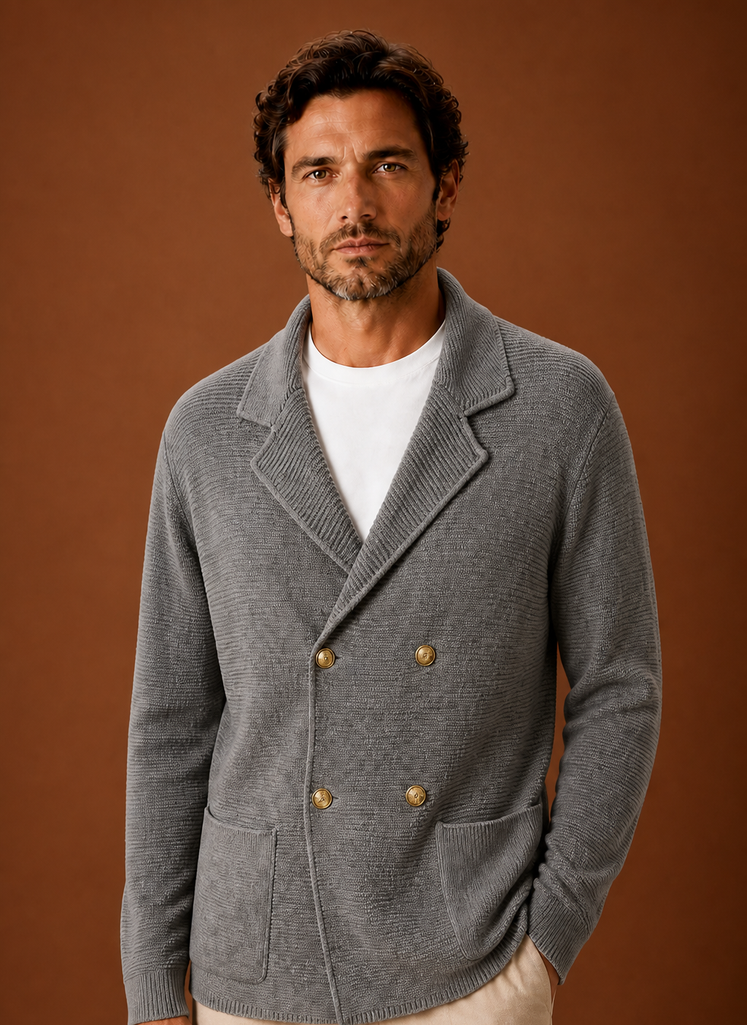 Men's Casual Knit Double-Breasted Cardigan Relaxed Fit
