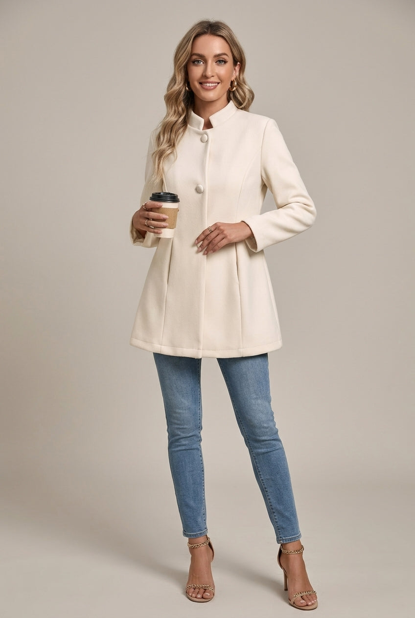 Women's Classic Wool Blend Stand Collar Fit and Flare Coat