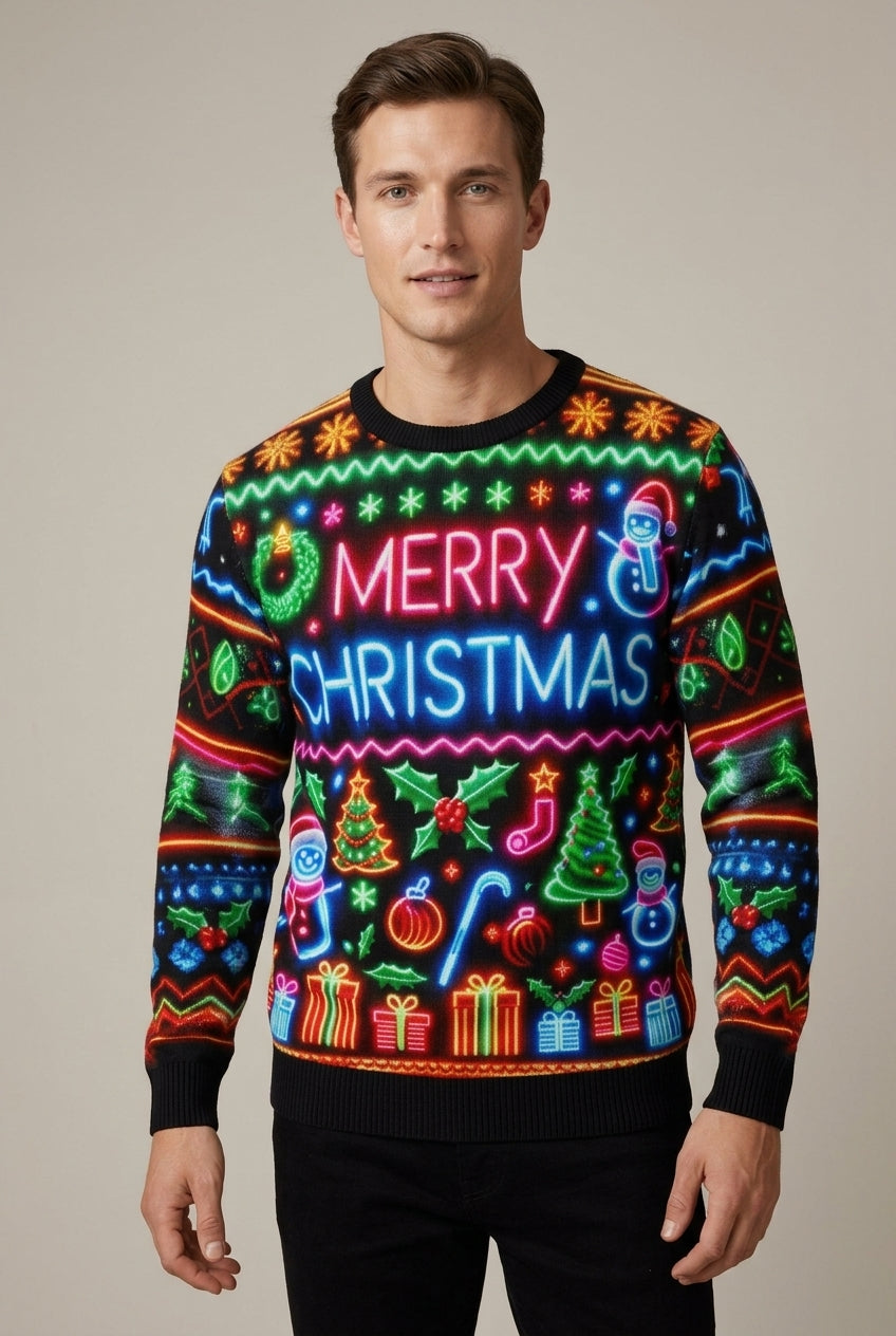 Men's Casual Polyester Printed Round Neck Sweater