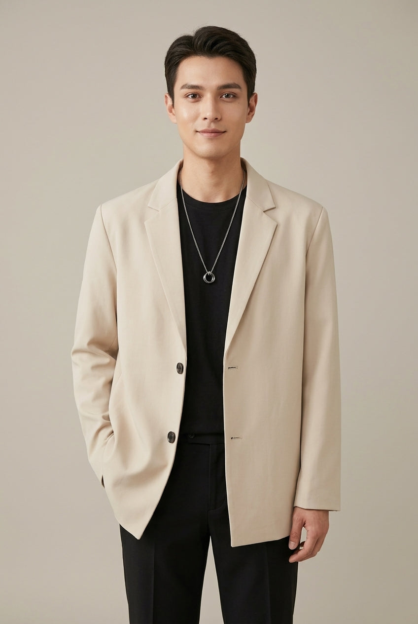Men's Classic Wool Blend Single-Breasted Blazer with Notch Lapel