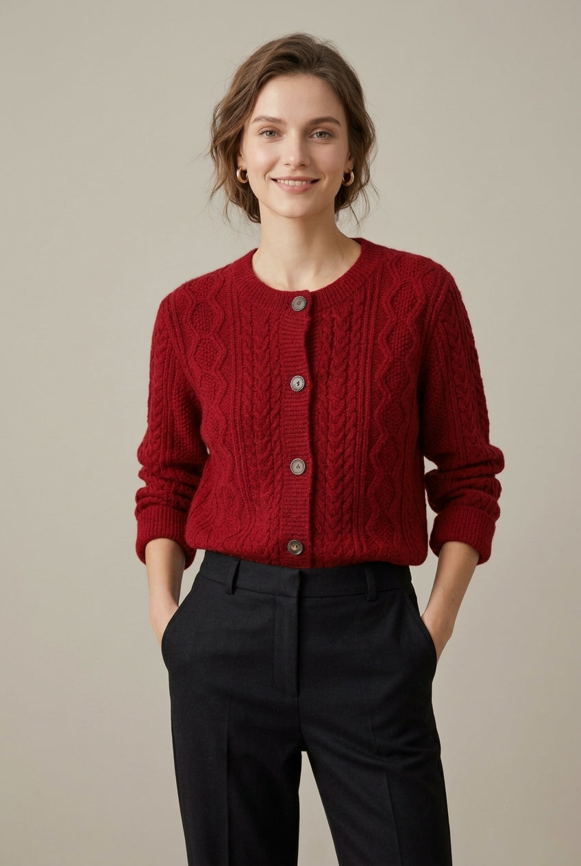Women's Classic Cable Knit Cardigan Sweater