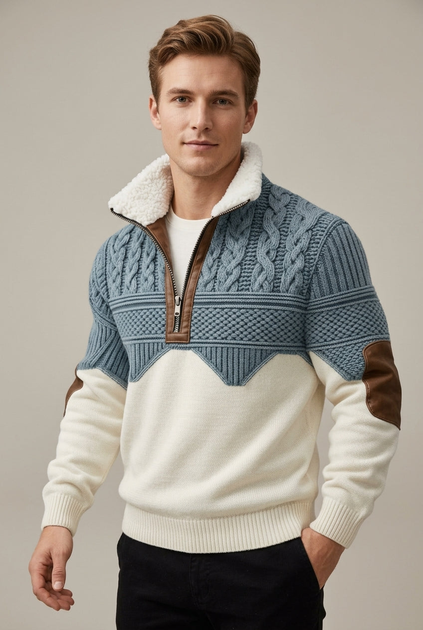 Men's Classic Cable Knit Half Zip Wool Sweater
