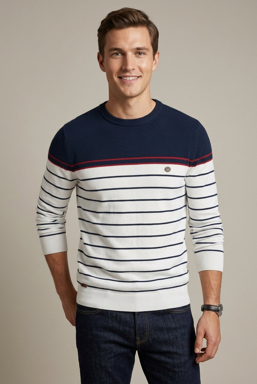 Men's Casual Striped Cotton Crew Neck Sweater