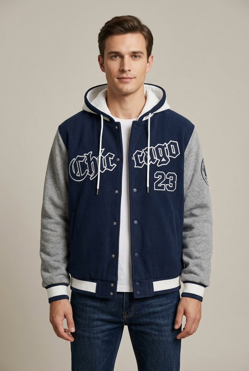 Men's Casual Colour-Block Bomber Varsity Jacket