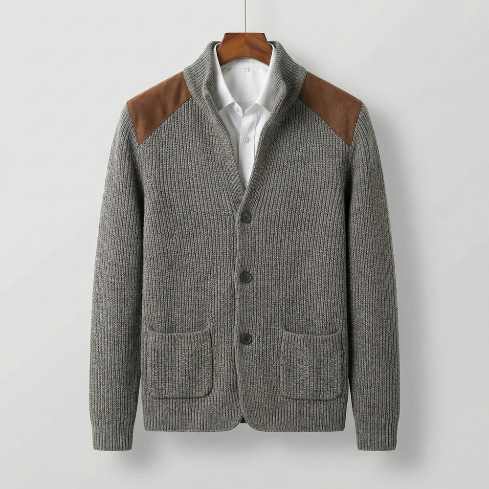 Men's Casual Knit Blazer Cardigan with Suede Patch