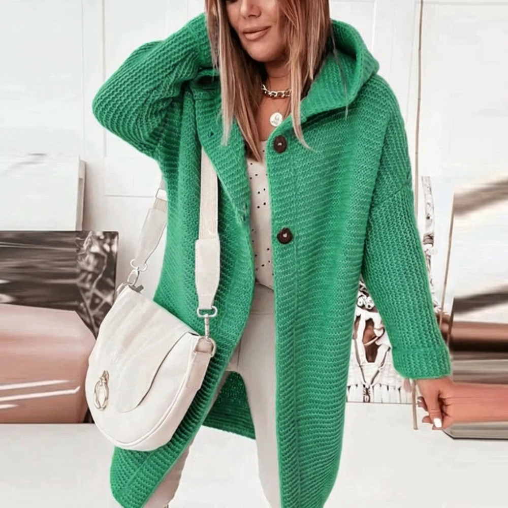 Women's Cozy Knit Hooded Longline Cardigan with Open Front