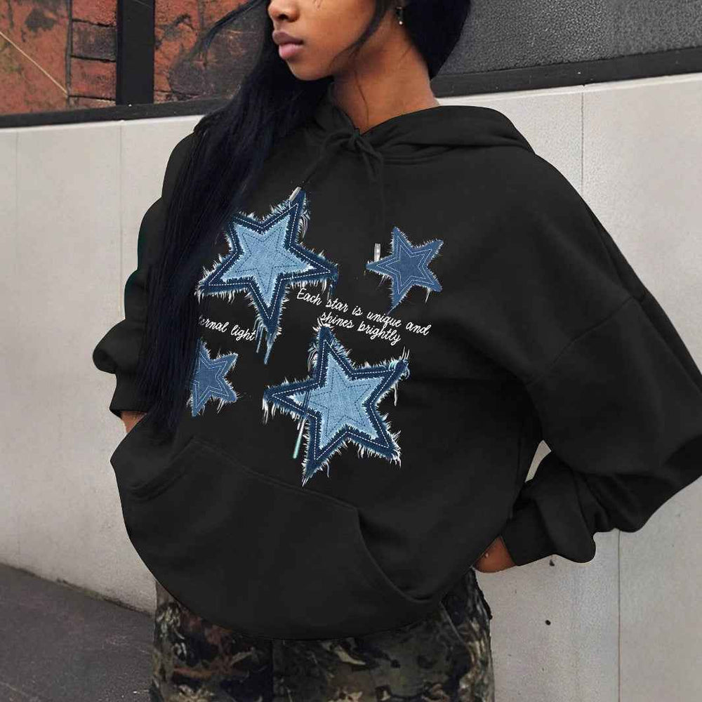 Women's Casual Cotton Blend Star Print Oversized Hoodie