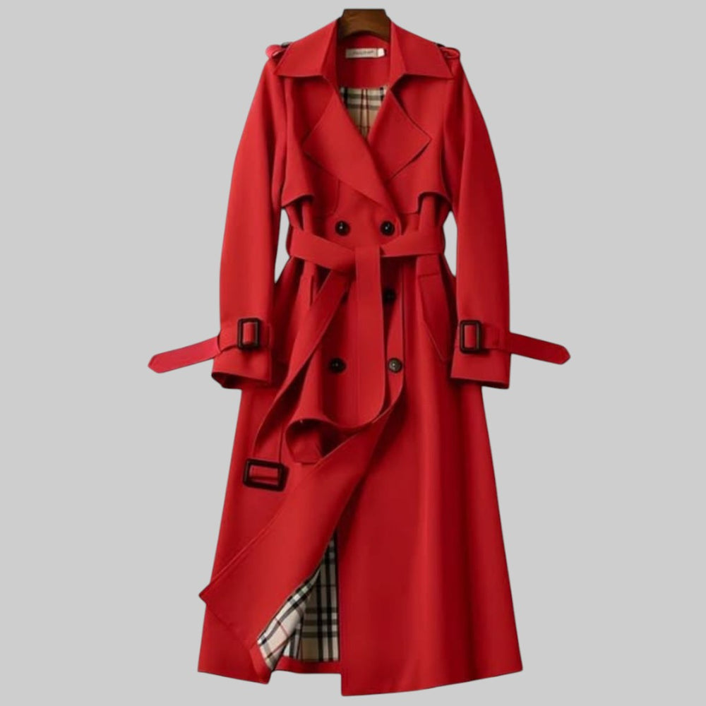 Women's Elegant Wool Blend Trench Coat with Belted Waist
