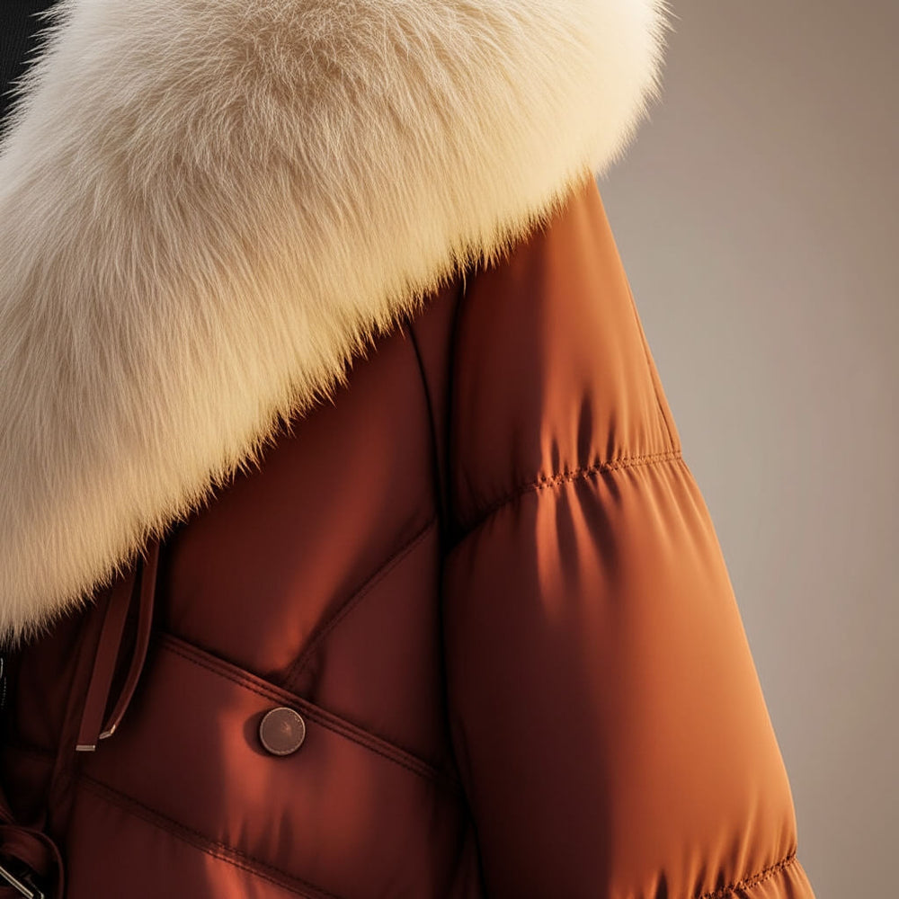 Women's Cozy Faux Fur Collar Oversized Puffer Jacket