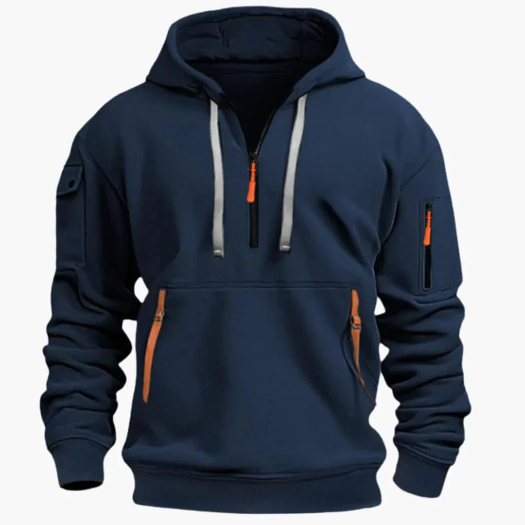 Men's Casual Cotton Half-Zip Hoodie with Multi Pockets