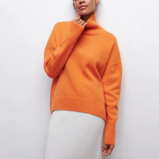Women's Oversized Cable Knit Turtleneck Sweater with Dolman Sleeves