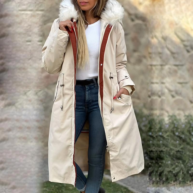 Women's Classic Fur Trim Hooded Longline Coat with Detachable Liner