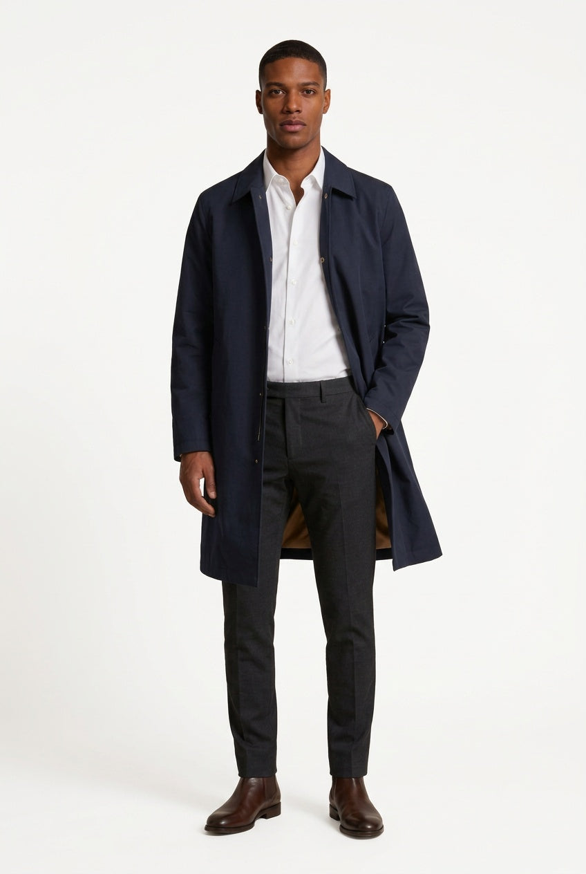 Men's Casual Cotton Blend Trench Coat with Spread Collar