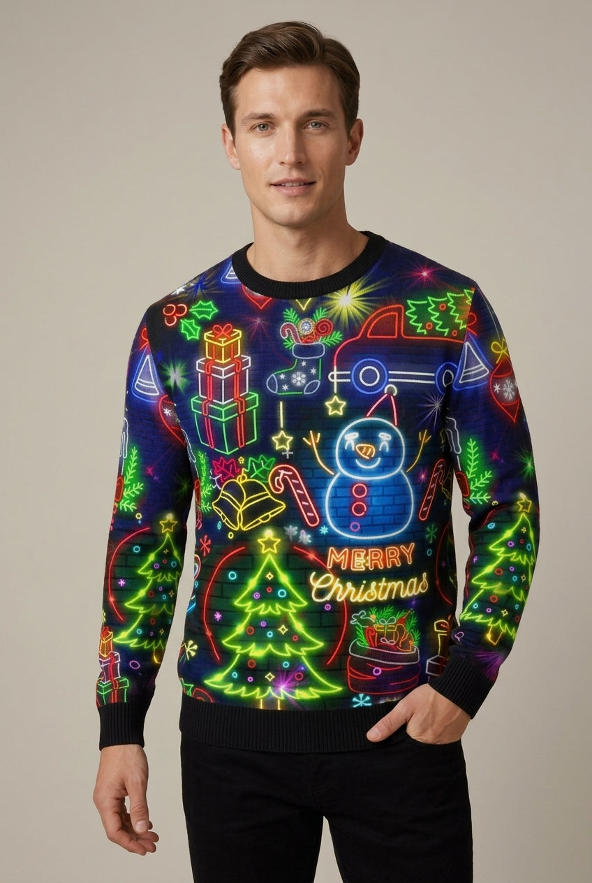 Men's Casual Polyester Printed Round Neck Sweater