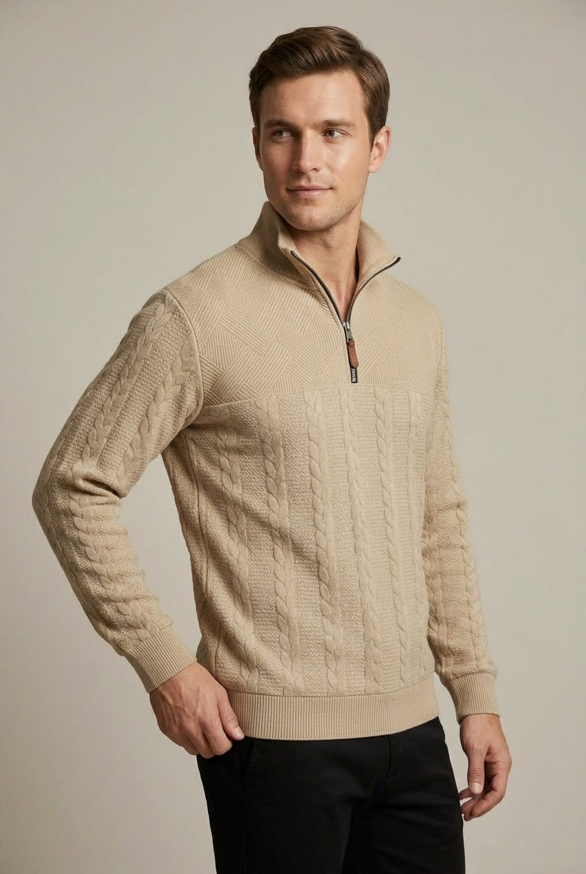 Men's Casual Cable Knit Quarter Zip Sweater