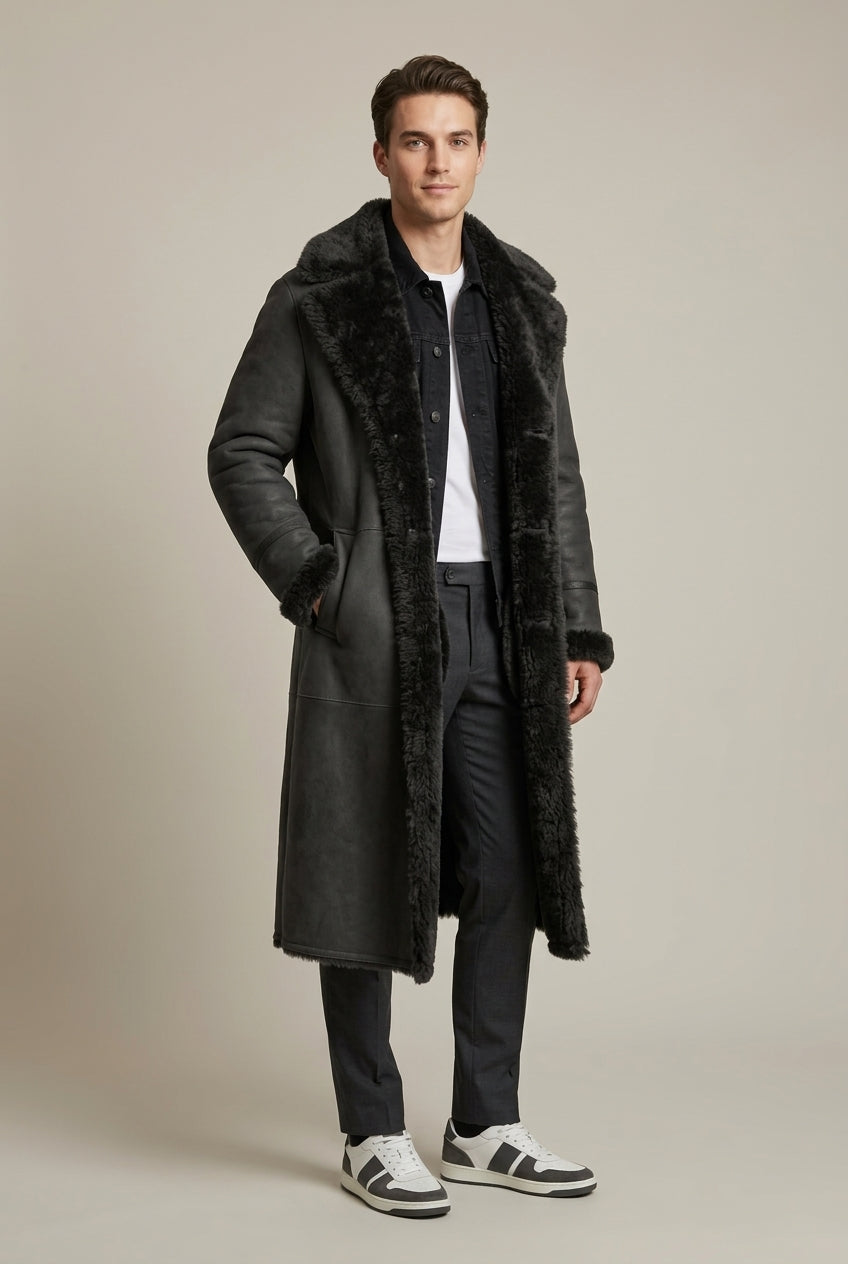 Men's Casual Shearling Wool Overcoat Relaxed Fit