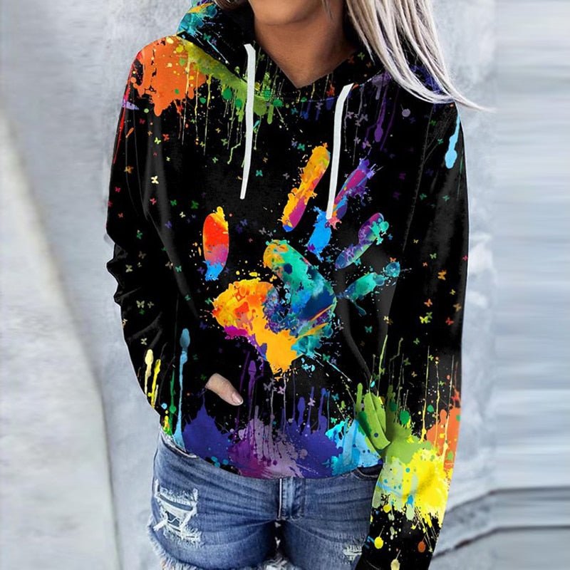 Women's Casual Cotton Blend Graphic Print Hoodie with Drawstring Hood
