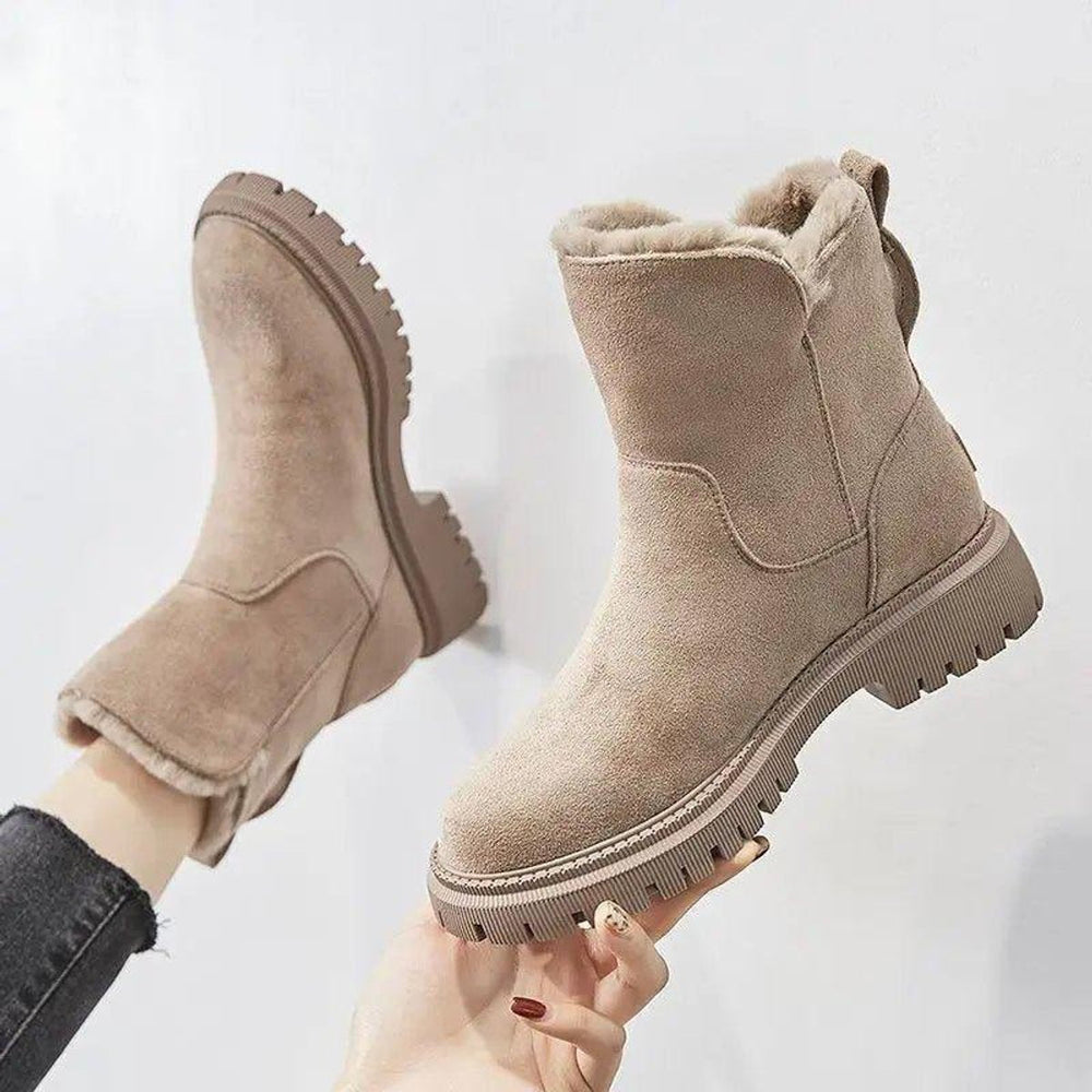 Women's Cozy Suede Fur-Lined Zip-Up Ankle Snowproof Boots