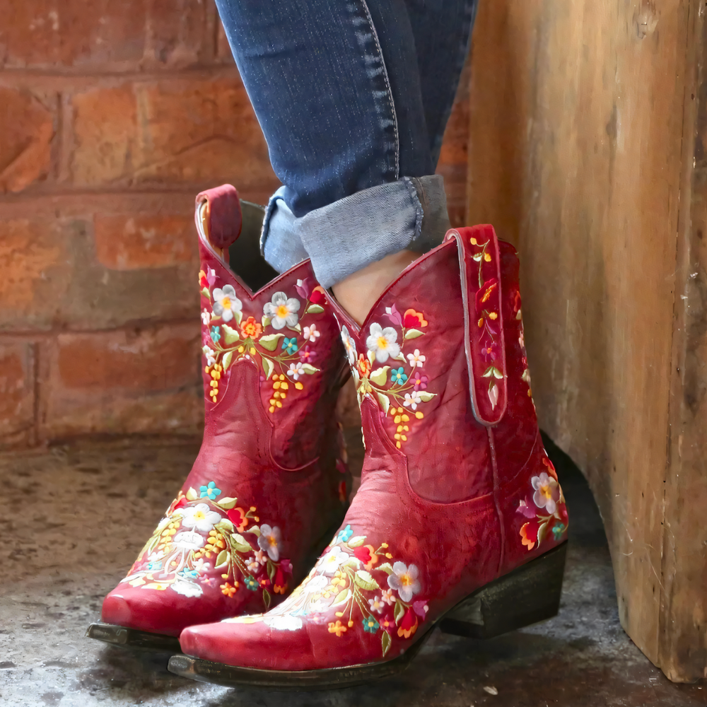 Women's Stylish Embroidered Leather Cowgirl Boots with Pointed Toe