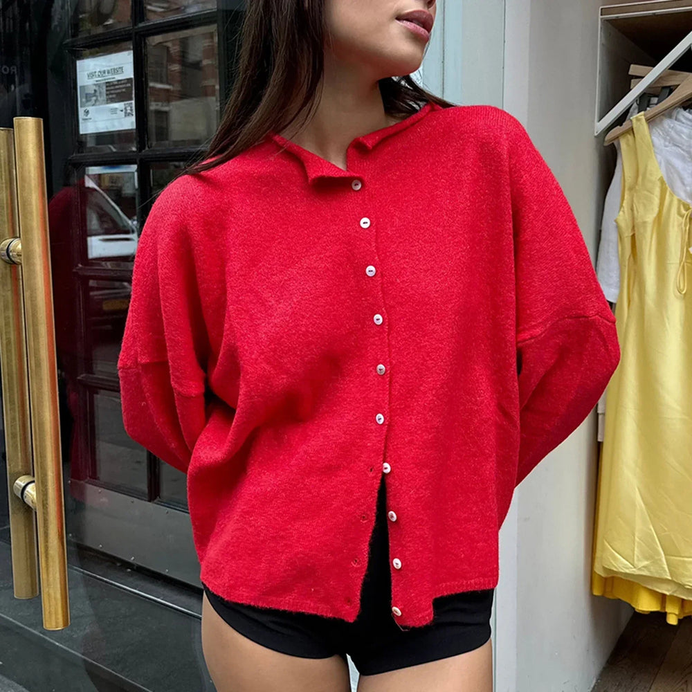 Women's Casual Knit Collar Cardigan with Button Front