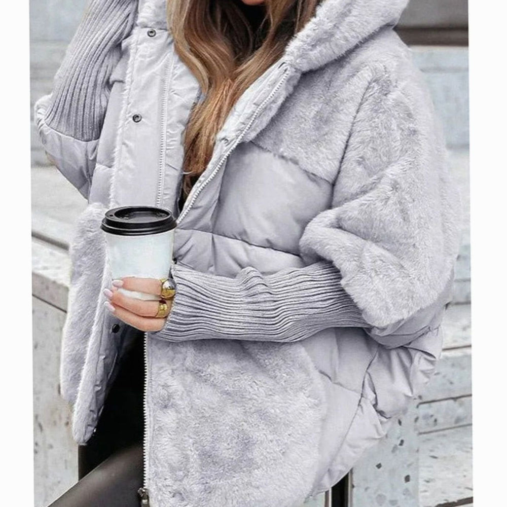 Women's Cozy Quilted Faux Fur Oversized Puffer Coat with Hooded Collar