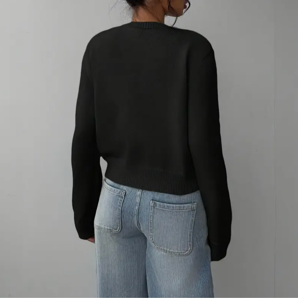 Women's Cozy Ribbed Trim Cropped Cardigan with Button Front