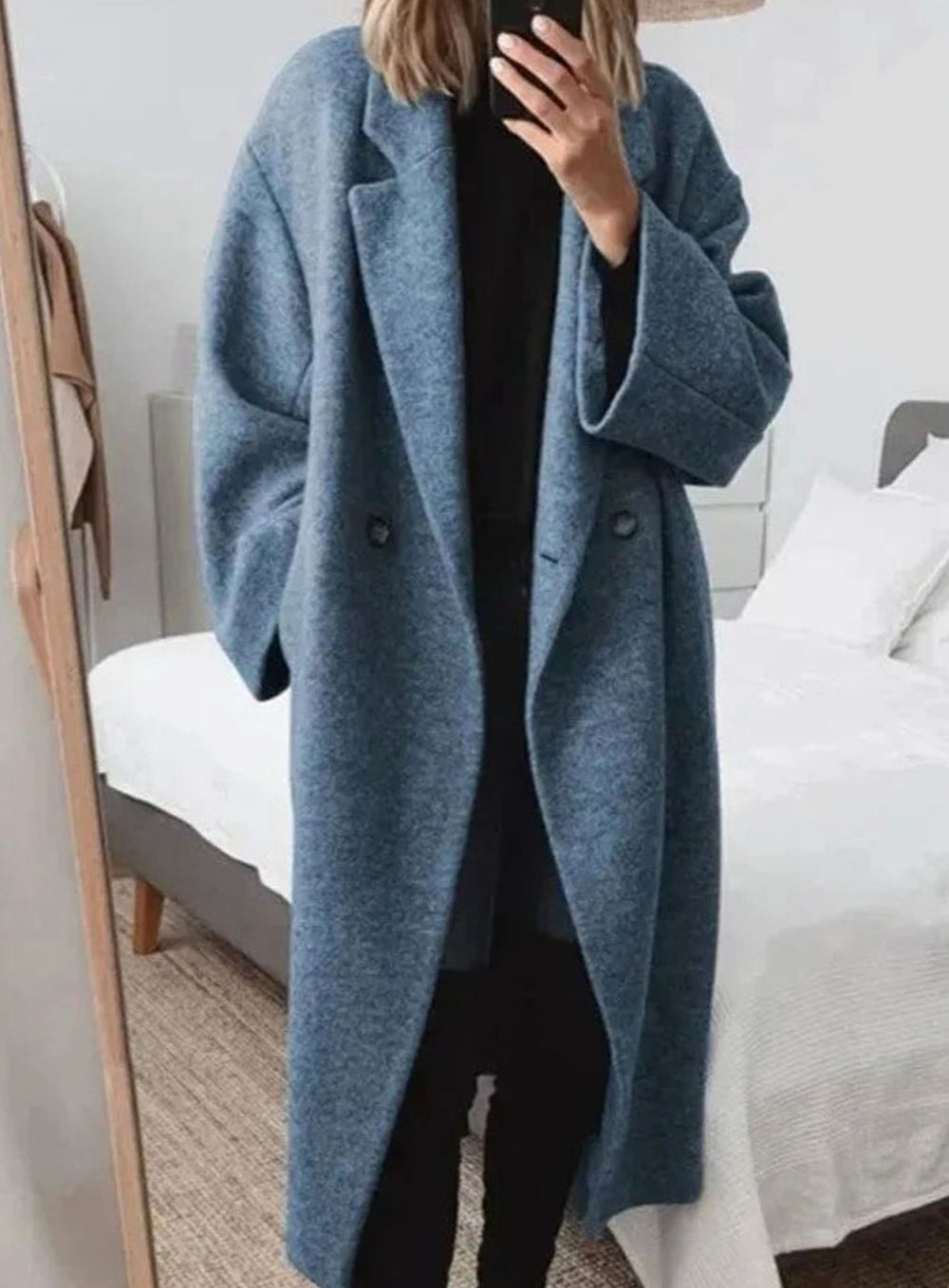 Women's Refined Wool Oversized Double Breasted Long Coat