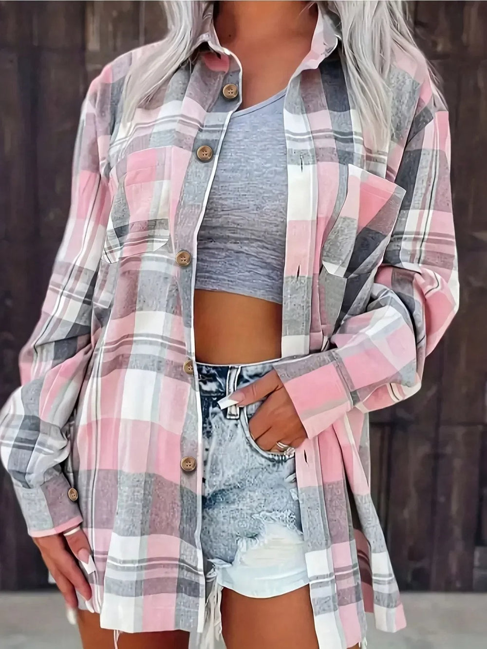 Women's Casual Plaid Flannel Oversized Cardigan Shirt