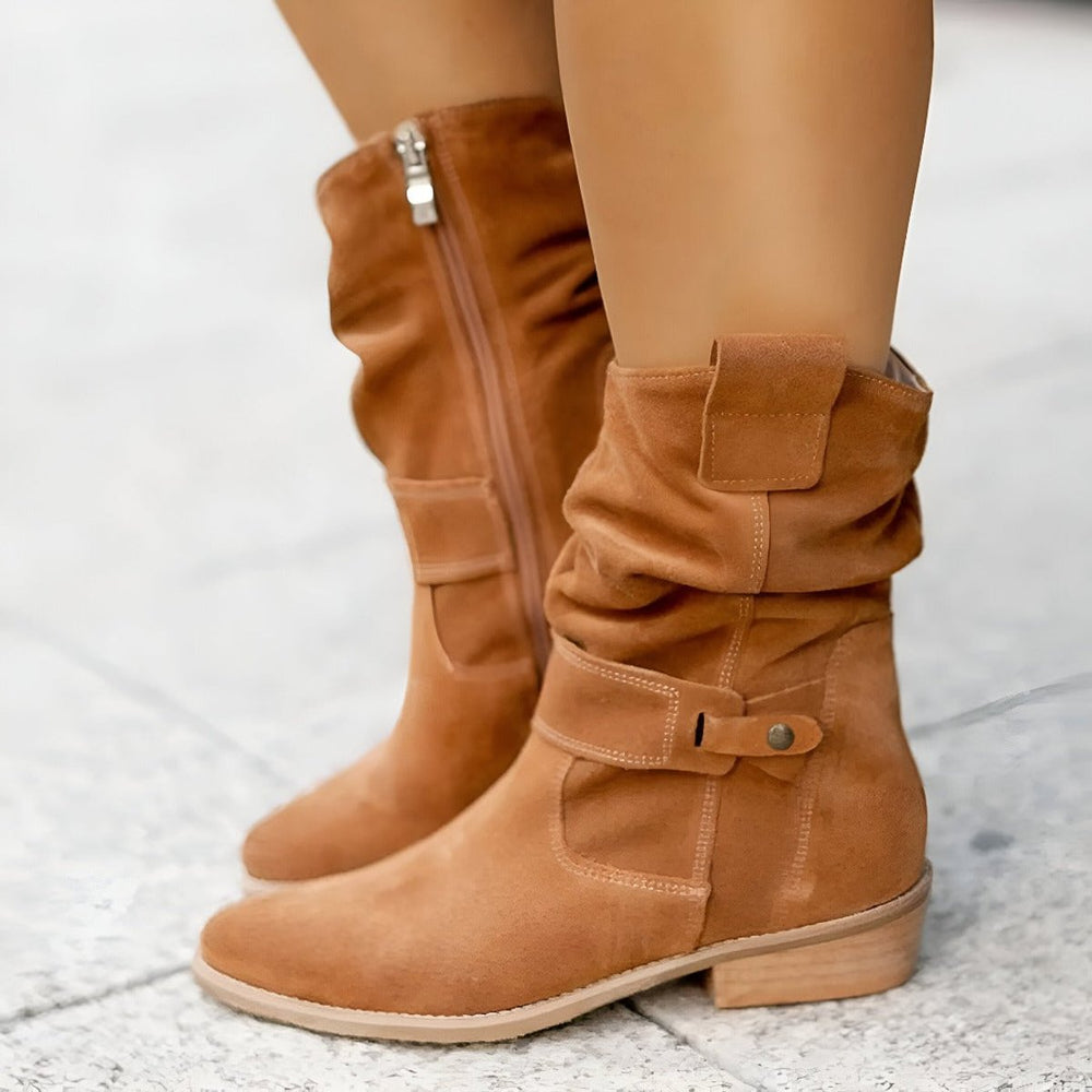 Women's Casual Slouchy Faux Suede Mid Calf Wide Calf Boots