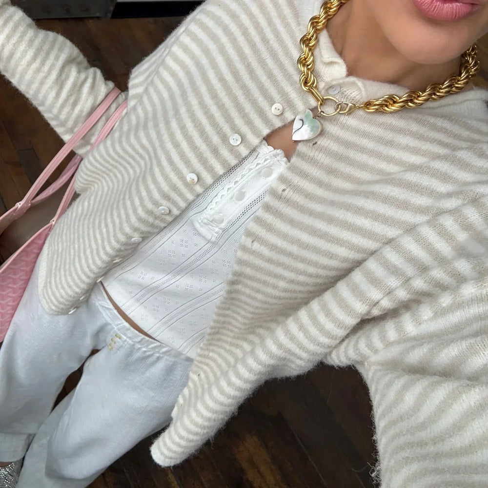 Women's Comfortable Oversized Knit Striped Cardigan Sweater