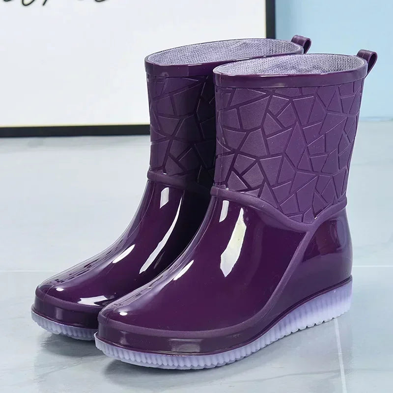 Women's Stylish Waterproof Textured Mid Calf Rain Boots